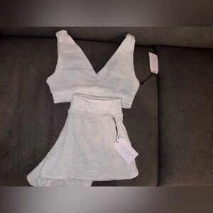 Waffle material shorts and sports bra matching set